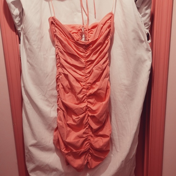 NWT Zara Pink Cut Out Draped Ruched Mini Dress - Picture 7 of 8